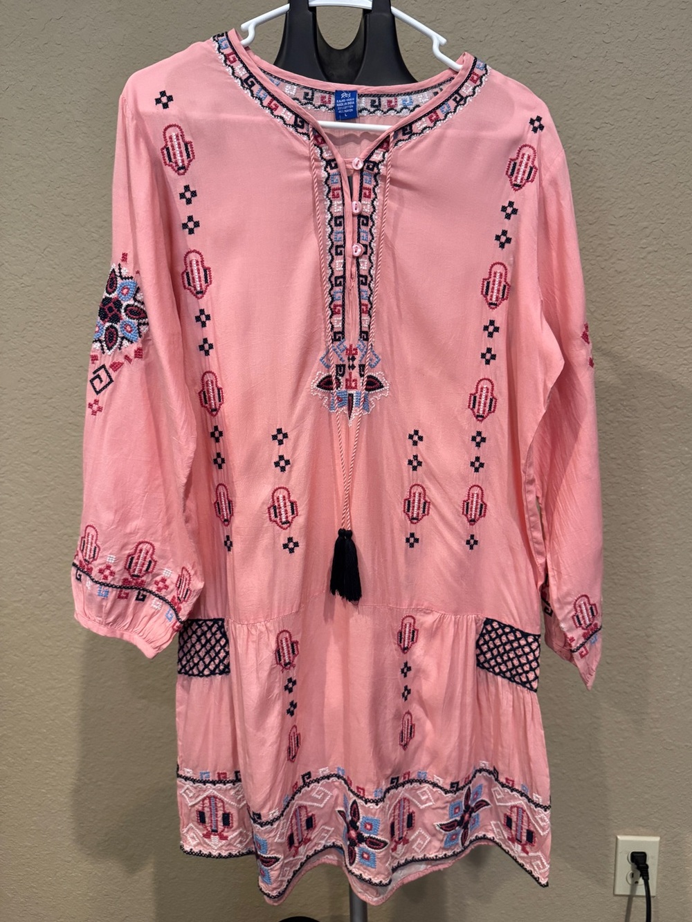 Raj Pink Tunic Blouse w Multicolored Embroidery like DoubleD Ranch/Savannah Jane